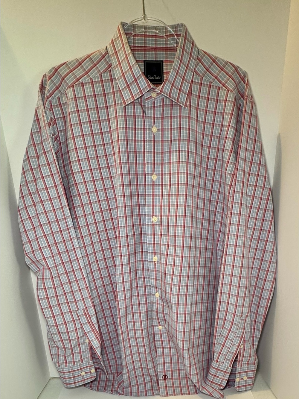 David Donahue Plaid Button Down Shirt Long Sleeve Mens Dress Shirt Classic Fit